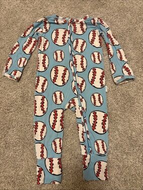 Gigi & Max toddler Blue Baseballs Zip One-Piece 24 months